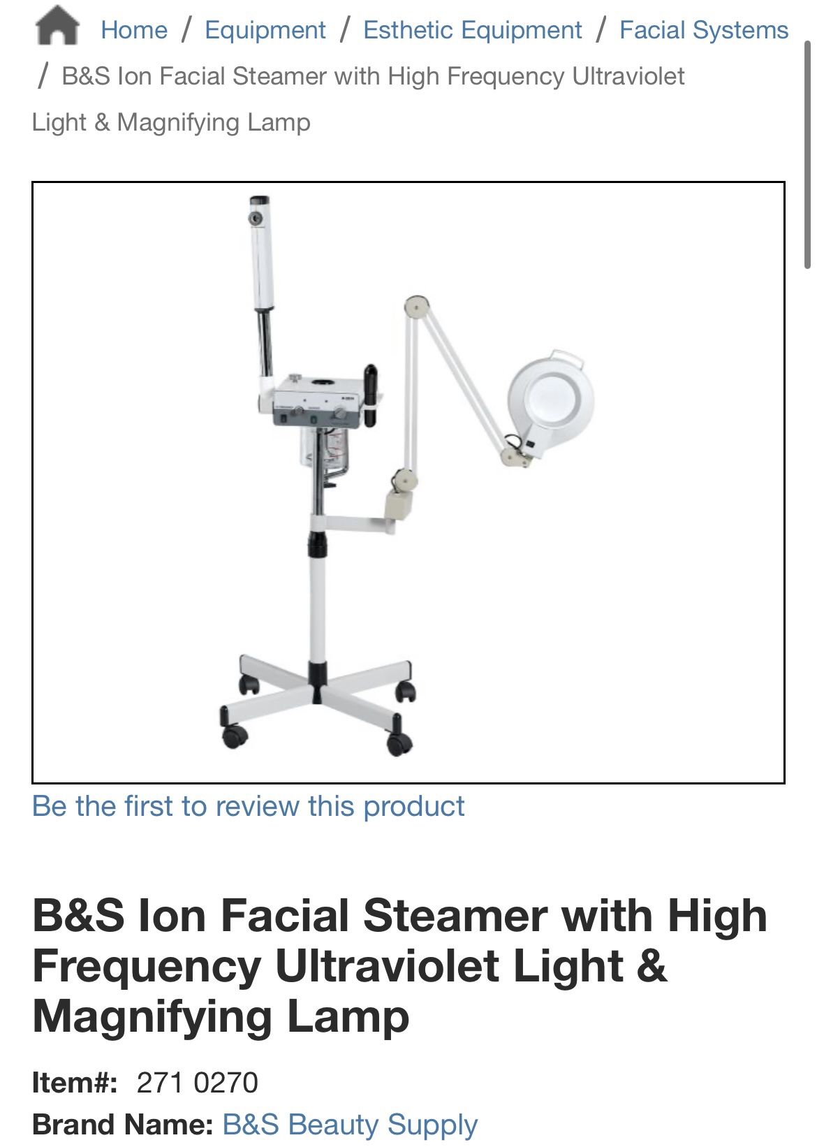 NEW B&S Ion Facial Steamer with High Frequency Ultraviolet Light & Magnifying Lamp