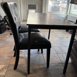 Metal And Wood Table/desk With 2 Leather Chairs