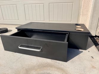 Black Monitor Stand with Drawer and Cup Holders