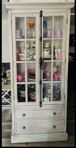 Tall glass wooden cabinet