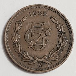 1935 Mexico 5 Centavos Antique Coin