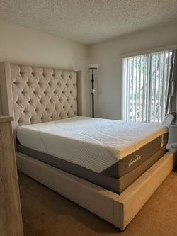 Queen Size Padded Bed Frame + Headboard