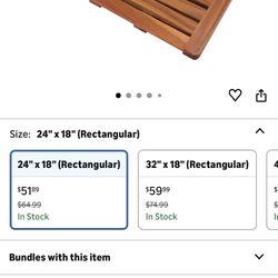 OMVEX, Teak Wood Bath Mat, Shower Mats for Bathroom, Square Large for Spa Home or Outdoor,  24"x18"