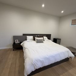 Modern CB2 Platform King Bed + matching Nightstands