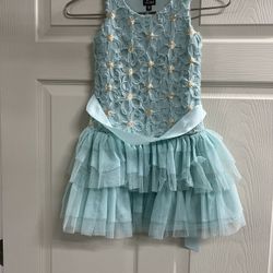 Pink & Violet Blue Tulle Flower Dress - Size 6X - EUC