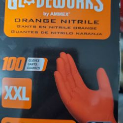 GloveWorks by Ammex Orange Nitrile Extra Thick 8mil.- Latex Free Gloves Size:XXL