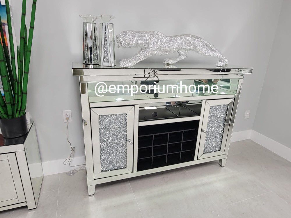stand accent bar unit 60" tall crystals mirrored