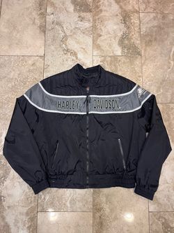 Vintage Harley Davidson Jacket Mens Black Nylon Windbreaker Bomber Size 2XL