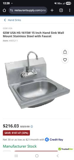 GSW STANDARD WALL MOUNT HAND SINK HS-1615W