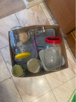 FREE- box of plastic Tupperware and glass jars