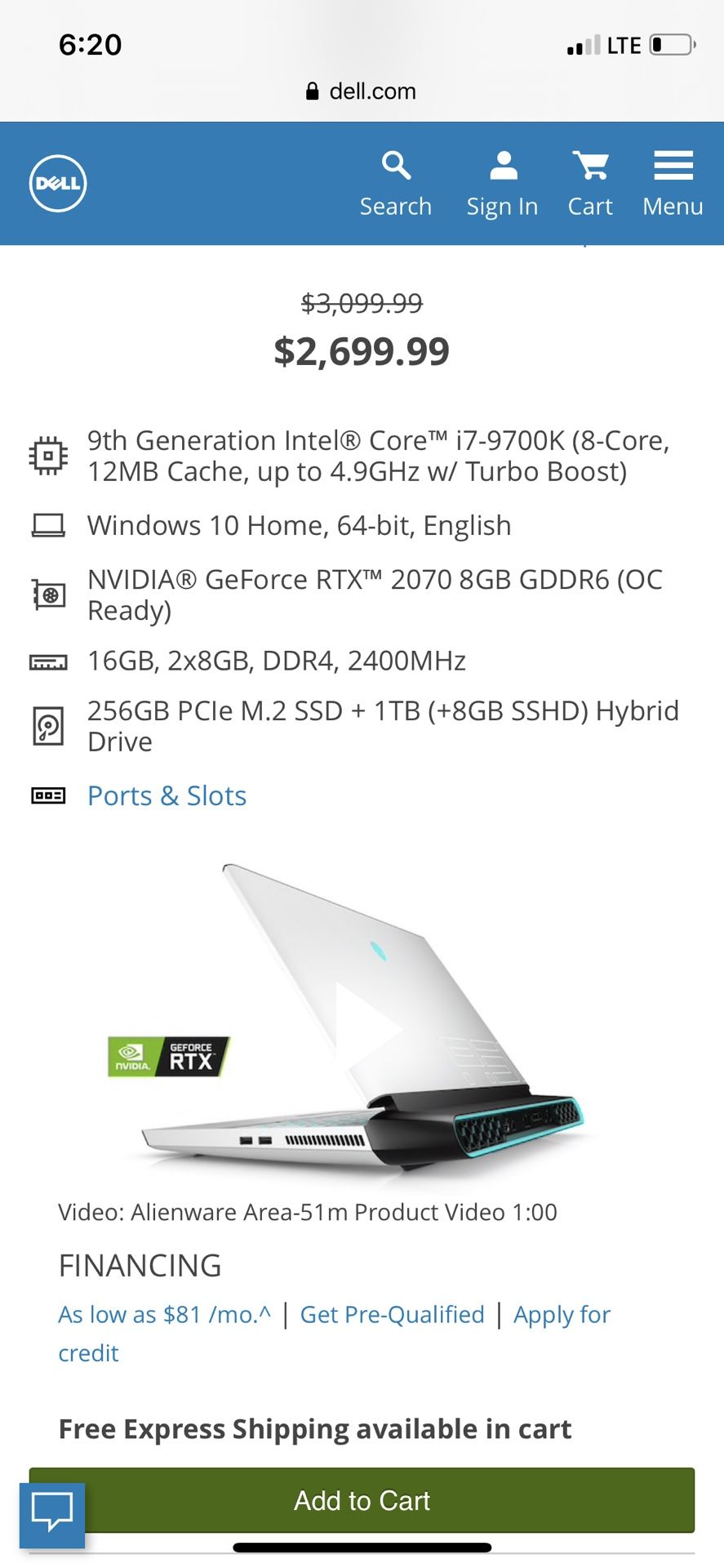 Alienware 9th generation laptop