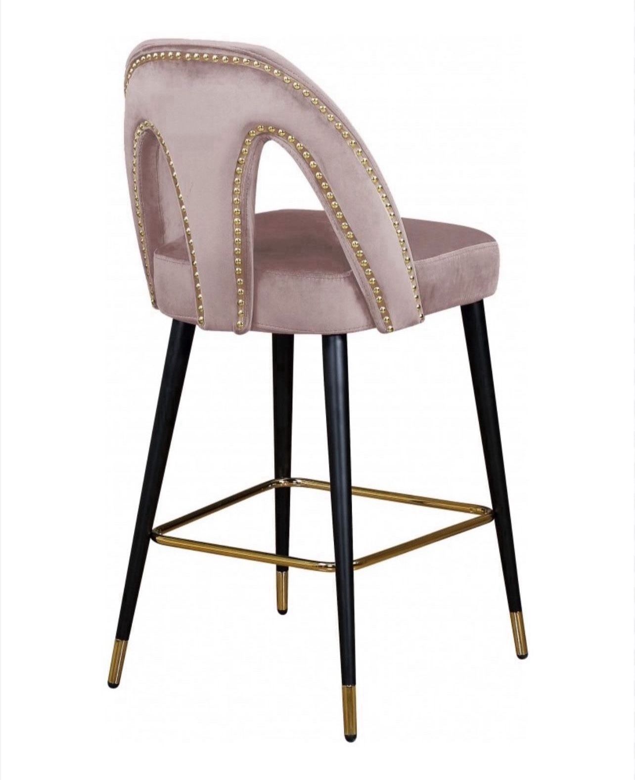 2 Pink Velvet Counter Stools 