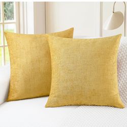 MIULEE Pack of 2 Couch Throw Pillow Covers 18x18 Inch Soft Gold Chenille Pillow Covers for Sofa Living Room Spring Home Decor Couch Solid Dyed Cases