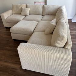New 99x99 Corduroy Sectional Couch With Ottoman : Free Delivery 