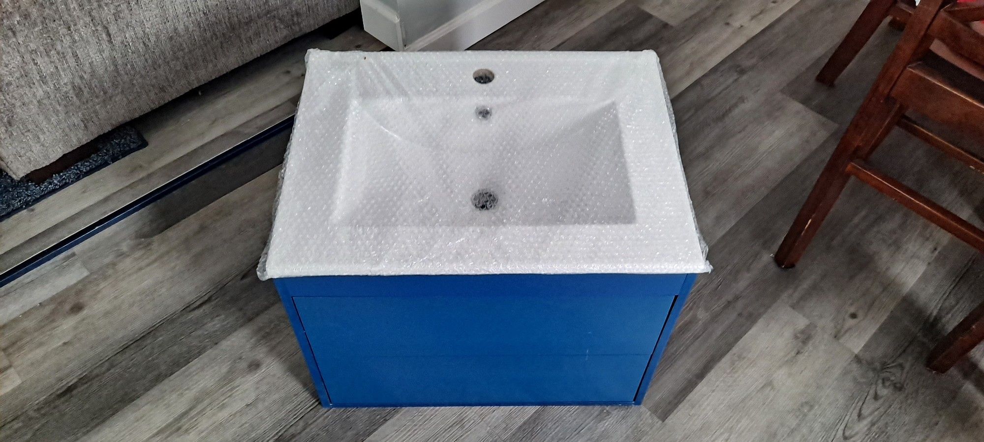24" Blue Floating Vanity Cabinet With Sink