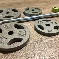 NEW CONDITION: 6 ft Steel Standard Barbell With CAP Weight Plates: 25s, 10s & 5s ( Total: 100 lbs)