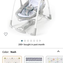 Ingenuity ConvertMe 2-in-1 Compact Portable Automatic Baby Swing & Infant Seat, Battery-Powered Vibrations, Nature Sounds, 0-9 Months 6-20 lbs (Nash)
