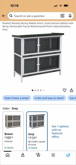 PawHut Wooden Bunny Rabbit Hutch, Small Animal Habitat with Ramp, Removable Tray & Weatherproof Roof, Indoor/Outdoor, Grey