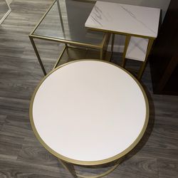 Modern Round Side Table – White & Gold