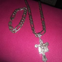 925.italy 24 In Chain. Bracelet 925 . 9 In. . 200 Gram .cross 925 