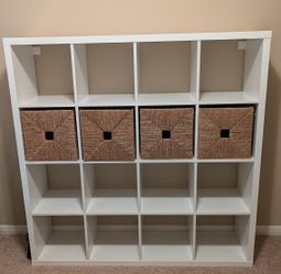IKEA Kallax 16 shelf unit w/ 8 IKEA Knipsa Wicker Baskets
