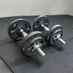 Pair of 16lb Cast Iron Adjustable Dumbbells Spin Lock Gym Weight Plates!