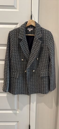 Women’s Black and White Tweed Double-Breasted Blazer Size 8