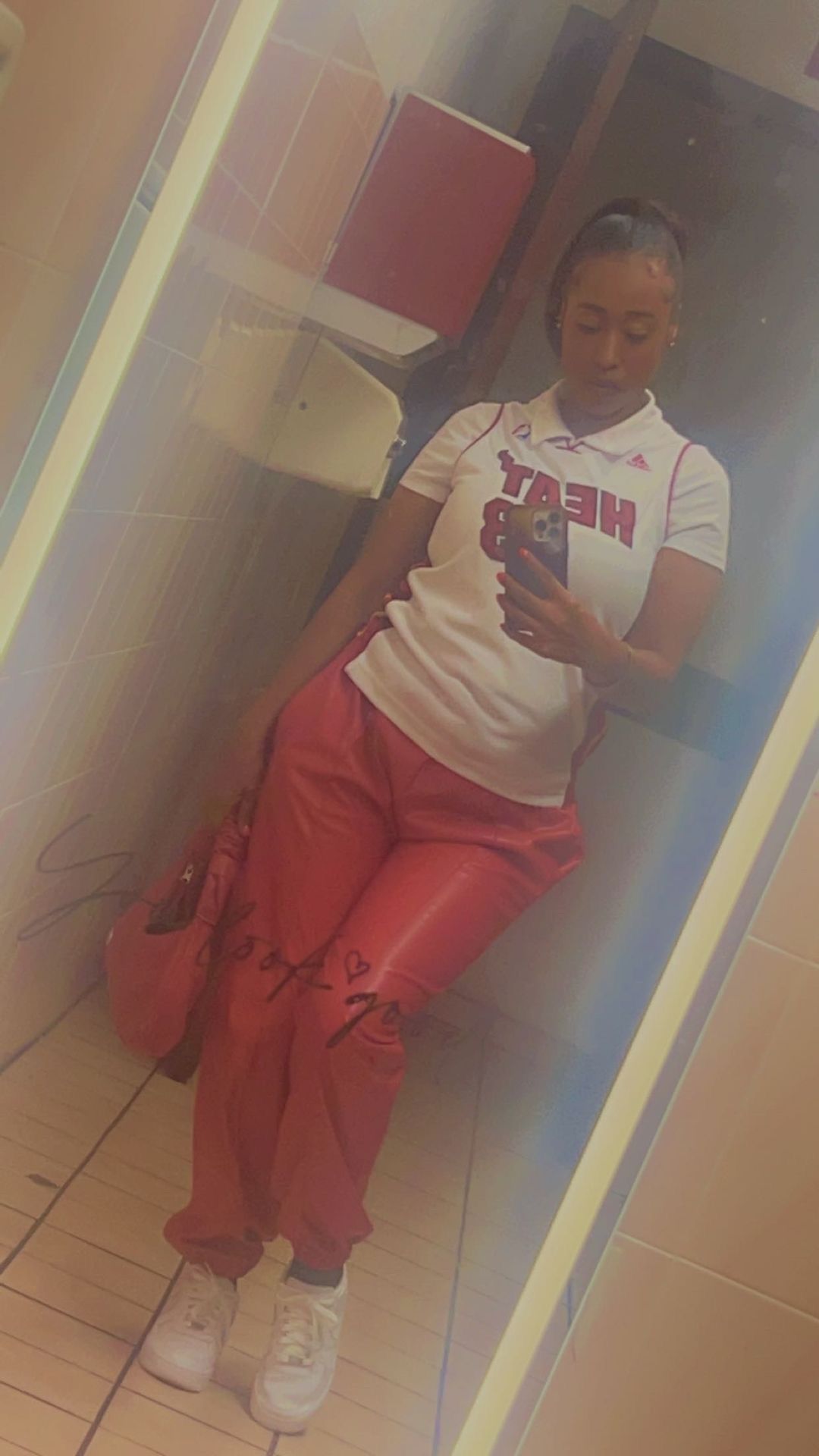 Red Leather Joggers