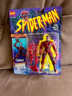 Vintage 1994 Toy Biz action figure of Carnage from Spider-Man: The Animated Series.