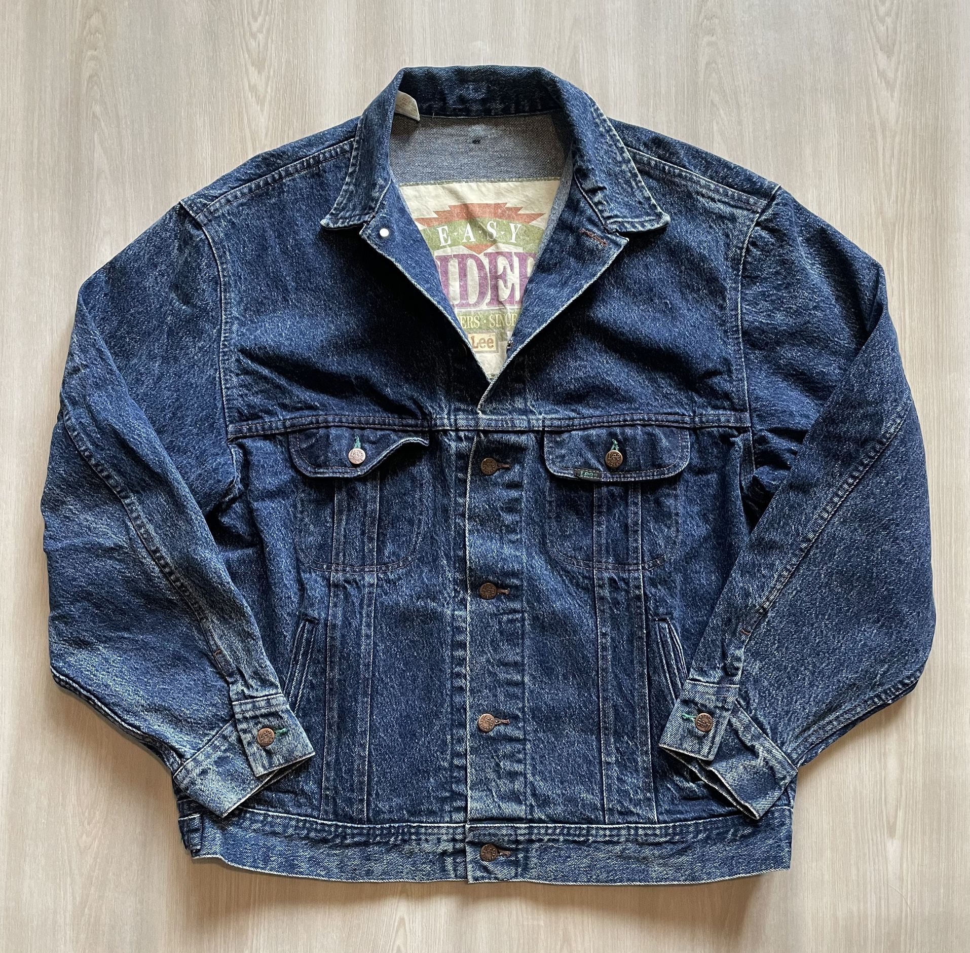 Vintage 90s LEE Easy Rider Stone Wash Denim Trucker Jean Jacket Mens Large