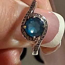 PANDORA AUTHENTIC BRAND NEW SPARKLING BLUE HALO ROUND WAVE RING SIZE 7