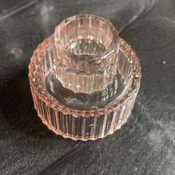 Pink glass candle holder