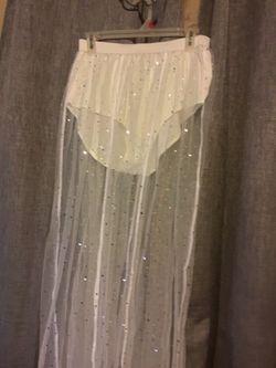 White Sheer Maxi Skirt with Sequin Detail rave wear holloween cosplay sz. XL