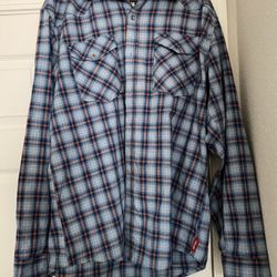 Wrangler Mens Western Long Sleeve Shirt Size XL Blue Plaid Flannel Button Up
