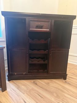 Dark Wood Bar Cabinet with Wine Rack FREE