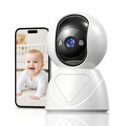 Baby Monitor With Camera And Audio, 3MP Indoor Camera, 355° Pan Tilt, Smart Motion Tracking, 3X Zoom, Color Night Vision, Two-Way Talk, 5G/2.4G WiFi, 