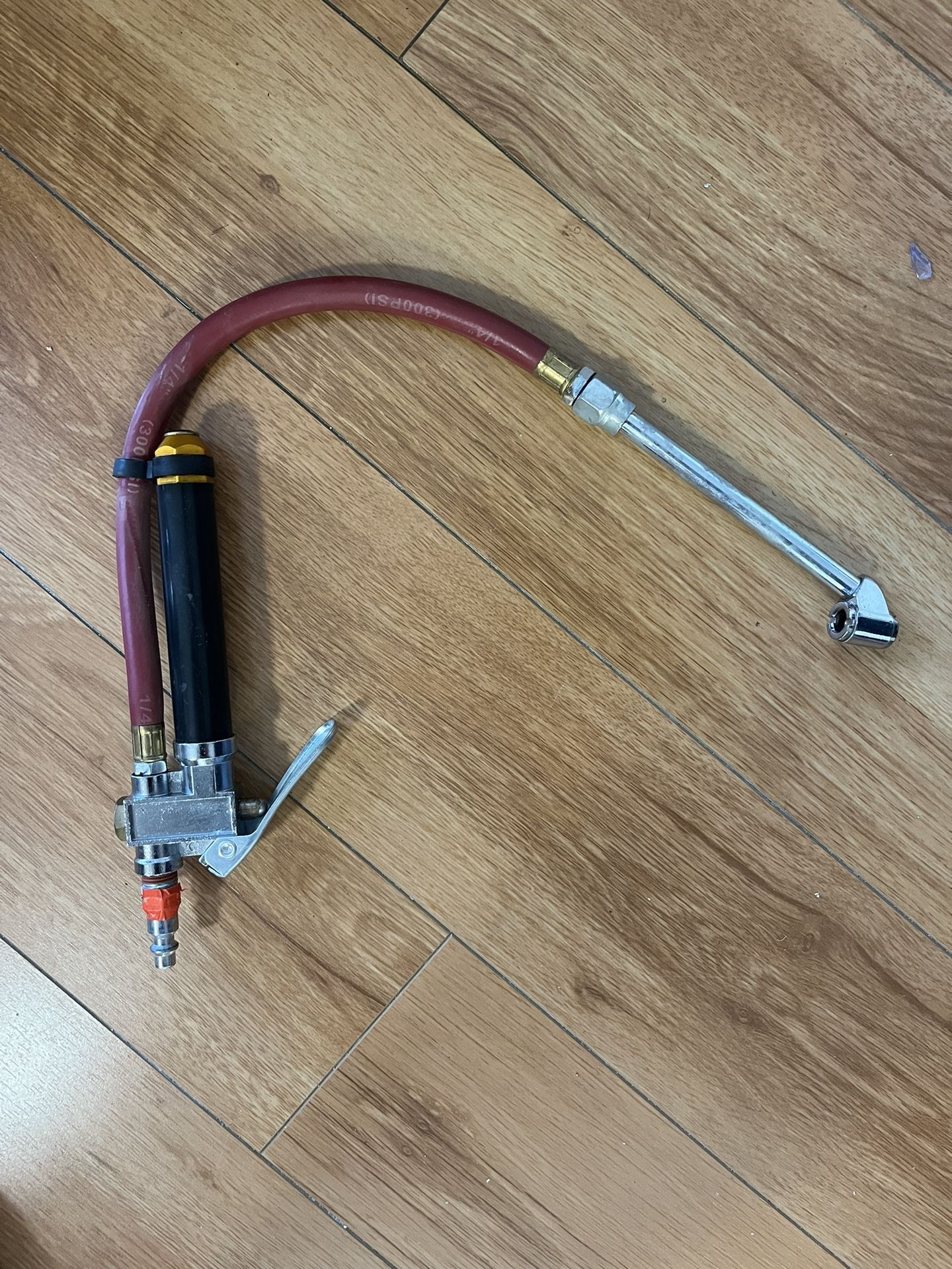 2- 50’ Air Hoses, 1 Rubber With Connectors + Tire Inflator Guage