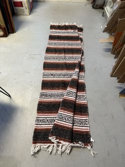 Mexifest Mexican Falsa Blanket 72x45 Black Rust White Striped Fringe
