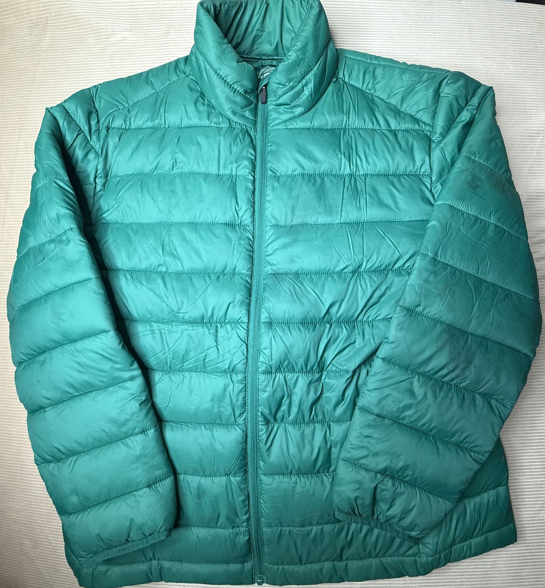 St John's Bay Light Puffer Jacket Green Warm Men's Size XL Nylon Zip