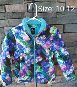 ❤️ Girls, Zip Up, Colorful & Happy, Floral Watercolor, Puffer Jacket & Coat! 🌹 Size: 10-12