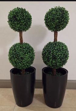 ** NEW LOW PRICE ** PAIR of 3ft Faux Boxwood Topiaries in 16in Black Planters (2 for $110) @ Lasting Creations