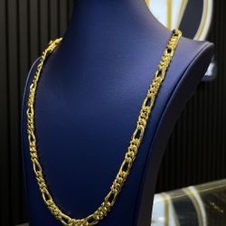 8mm Miami Figaro Chain 22” 14k Gold Over .950 silver