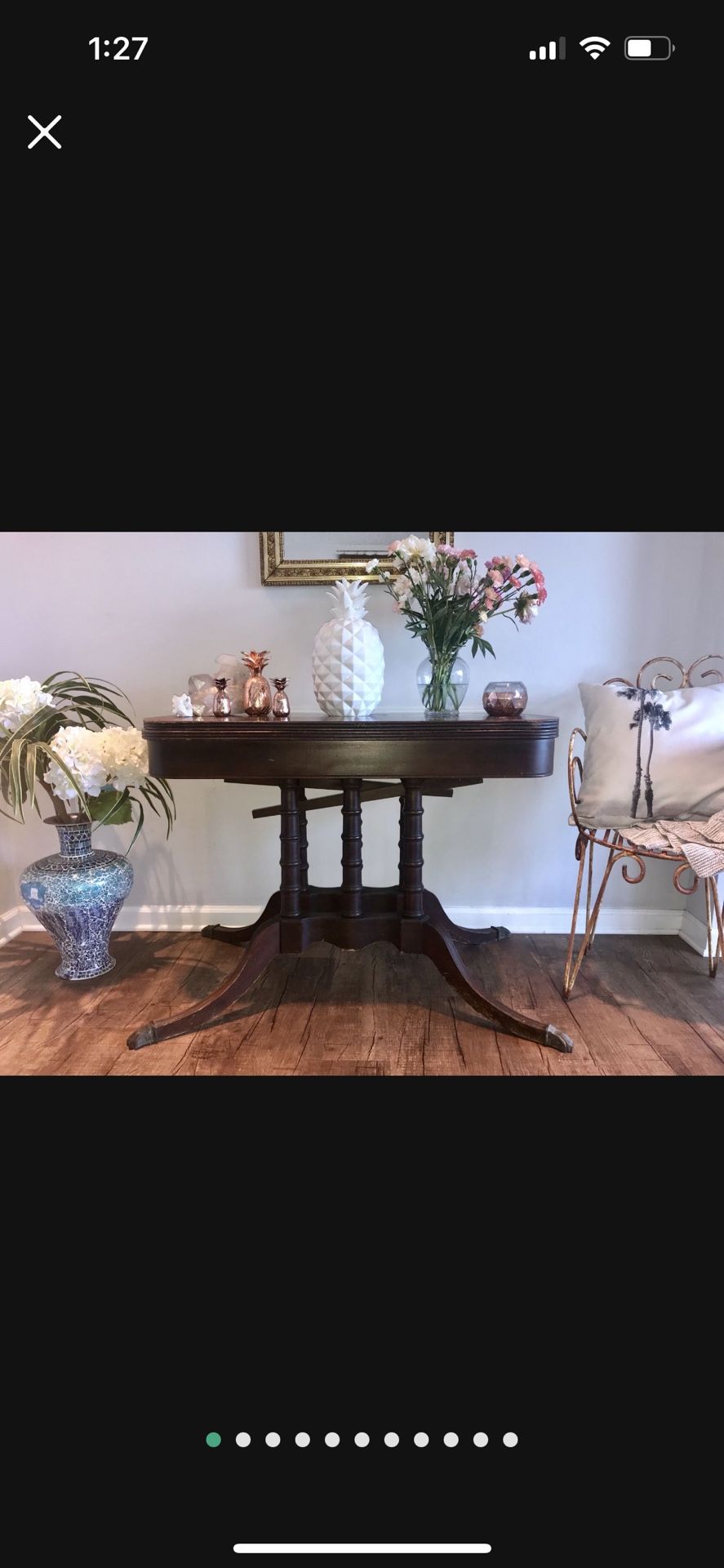 Antique Duncan Phyfe Style Mahogany Wood Extendable Table with Built In Hidden Leaf - Seng Chicago Original Hardware - Lions Claw Caps