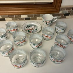 Set of 12 Vintage Sango Silent Night Rock Glasses Plus One Cup & Saucer  