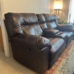 Leather Two-Seater Reclining Sofa 