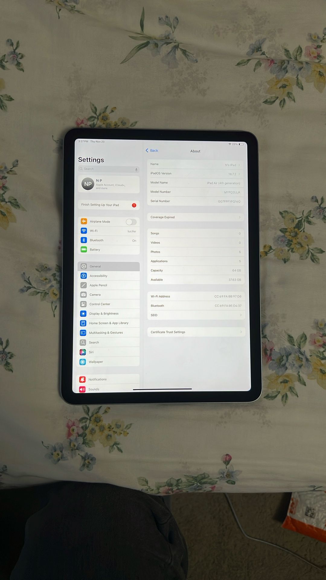 Apple iPad Air 4th Gen 64GB SKY BLUE WIFI