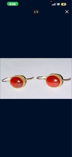 Vintage 925s / 950  Agate - carnelian /  cabochon Style Stone Jewelry Earings