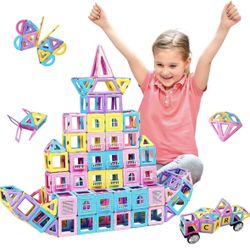 Magnetic Building Blocks Set: 156Pcs Magnetic Tiles Gifts With Car, Letter Card And Ferris Wheel, Upgrade Magnet Kids Toys For 3+ Year Old Bo