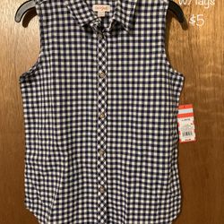 Girls Blue/White Checker Sleeveless Shirt
