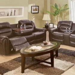Brown Leather Fully Reclining Couch And Love Seat 